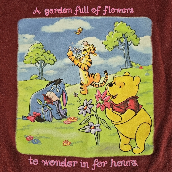 Winnie The Pooh Y2k Jerry Leigh Disney Buegundy Garden Flower Sweatshirt - Picture 2 of 6